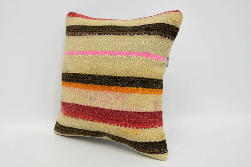 Boho Pillow Sham Cover, Pillow Case, Bench Pillow Case, Turkish Pillow, Floor Pillow, 12x12 Beige Pillow Case, Vintage Pillow, Throw Kilim Pillow - 4