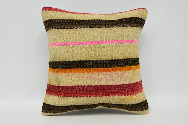 Boho Pillow Sham Cover, Pillow Case, Bench Pillow Case, Turkish Pillow, Floor Pillow, 12x12 Beige Pillow Case, Vintage Pillow, Throw Kilim Pillow - 1