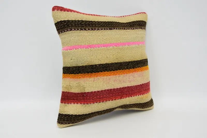 Boho Pillow Sham Cover, Pillow Case, Bench Pillow Case, Turkish Pillow, Floor Pillow, 12x12 Beige Pillow Case, Vintage Pillow, Throw Kilim Pillow - 3