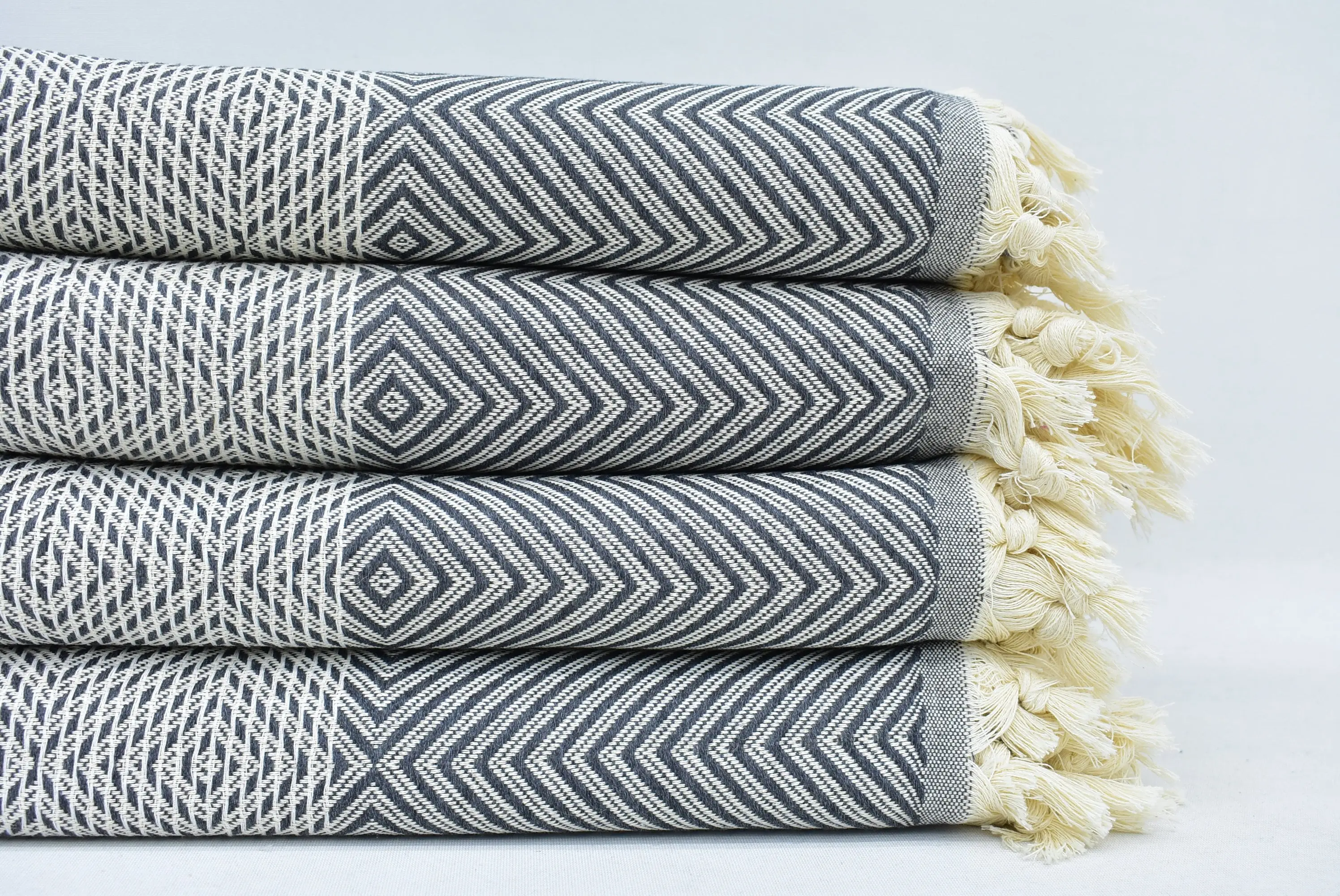 Turkish Bedspread, Dark Gray Diamond Blanket, 91x79 Inches - 1