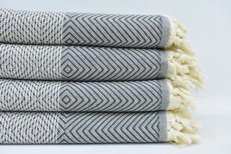 Turkish Bedspread, Dark Gray Diamond Blanket, 91x79 Inches