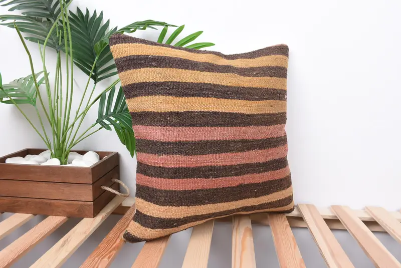 18x18 Brown Pillow Case, Outdoor Cushion, Antique Pillows, Accent Cushion Case, Pillow Case, Kilim Pillow Cover, Pillow for Couch - 4