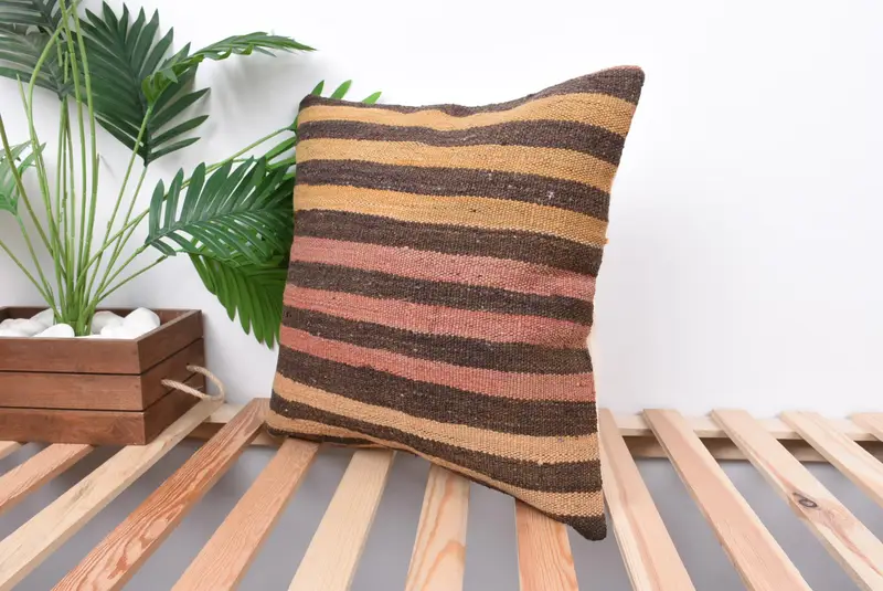18x18 Brown Pillow Case, Outdoor Cushion, Antique Pillows, Accent Cushion Case, Pillow Case, Kilim Pillow Cover, Pillow for Couch - 5