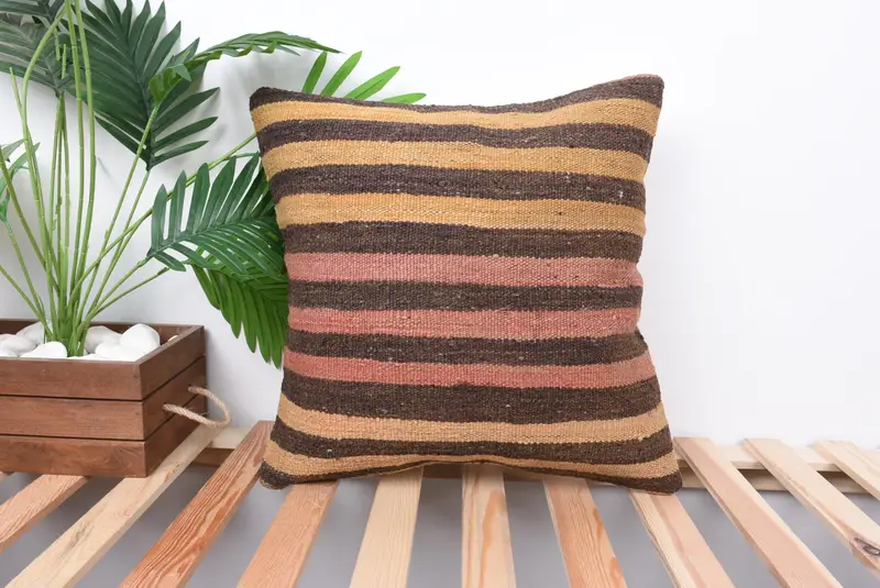 18x18 Brown Pillow Case, Outdoor Cushion, Antique Pillows, Accent Cushion Case, Pillow Case, Kilim Pillow Cover, Pillow for Couch - 1