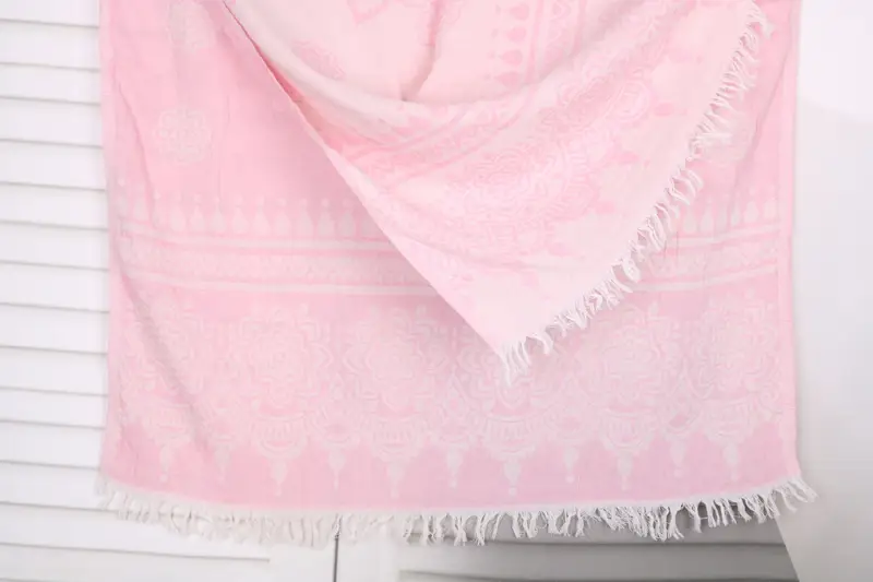 Pink Cotton Towel Floral Patterned Bath Towel, 36x73 Inches