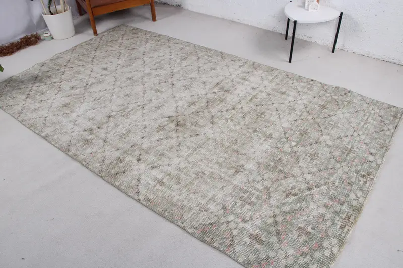 Vintage 5,1x9 ft Teppich, großer türkischer Teppich, grau rosa gestreifter Wollteppich - 1