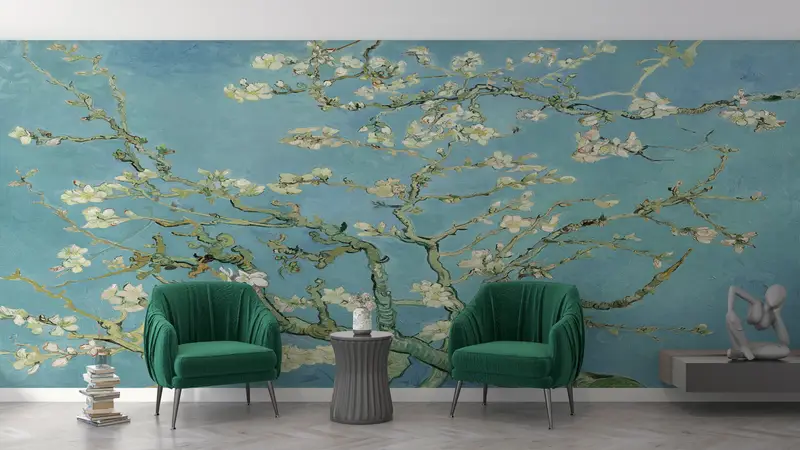 Bright Wall Paper, , The Blossoming Almond Tree Wall Paper, Wall Paper Peel and Stick, Custom Wall Paper, Tree Landscape Wall Decor, - 4