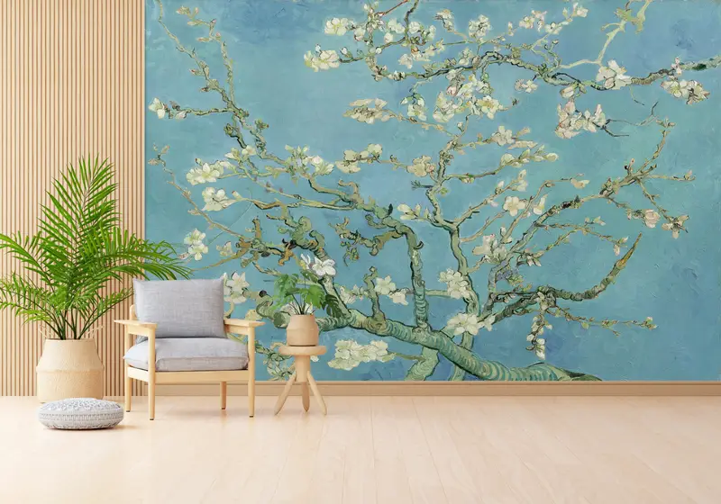 Bright Wall Paper, , The Blossoming Almond Tree Wall Paper, Wall Paper Peel and Stick, Custom Wall Paper, Tree Landscape Wall Decor, - 8