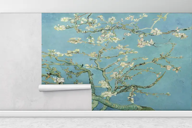 Bright Wall Paper, , The Blossoming Almond Tree Wall Paper, Wall Paper Peel and Stick, Custom Wall Paper, Tree Landscape Wall Decor, - 1