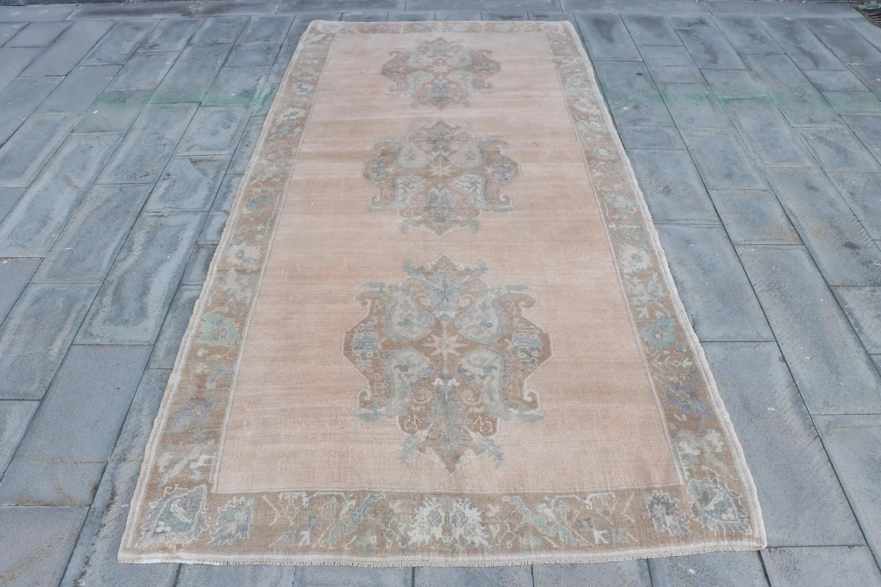 Türk Büyük Halı 5.6x11.7 ft (171x357 cm), Vintage Kahverengi Patchwork Halı - 1