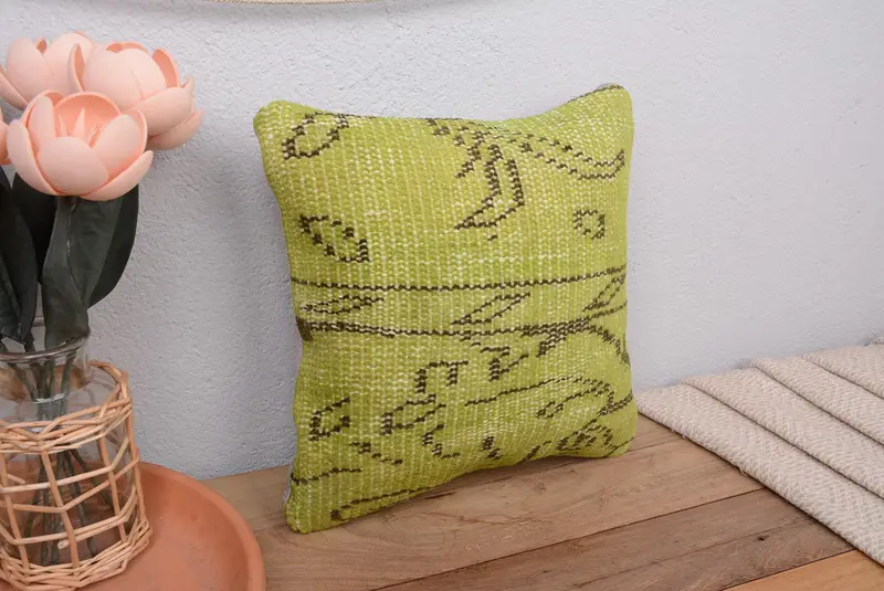 Handgefertigtes südwestliches grünes und braunes Wurfkissen, Vintage 12x12 Kissen