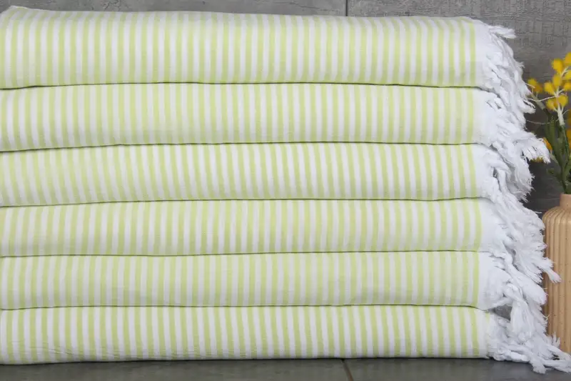 Personalized Pistachio Green Striped Turkish Beach Towel, 36x67 Inches