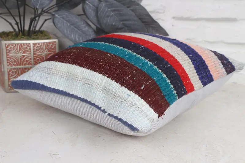12x12 Blue Pillow Cover, Cushion Cover, Boho Pillow Sham Cover, Turkish Pillow, Kilim Pillow Cover, Vintage Kilim Pillow Pillow Sham - 6