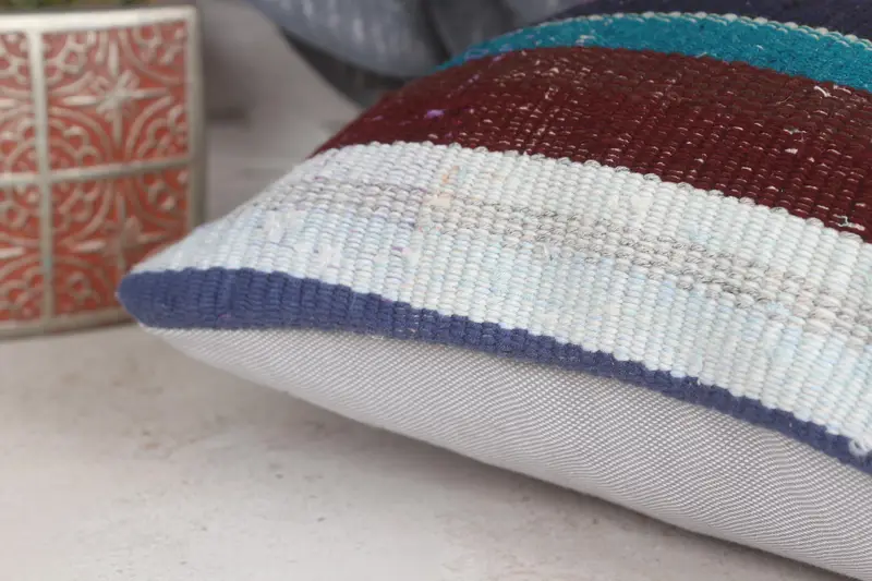 12x12 Blue Pillow Cover, Cushion Cover, Boho Pillow Sham Cover, Turkish Pillow, Kilim Pillow Cover, Vintage Kilim Pillow Pillow Sham - 7