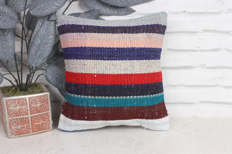 12x12 Blue Pillow Cover, Cushion Cover, Boho Pillow Sham Cover, Turkish Pillow, Kilim Pillow Cover, Vintage Kilim Pillow Pillow Sham - 1