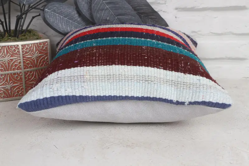 12x12 Blue Pillow Cover, Cushion Cover, Boho Pillow Sham Cover, Turkish Pillow, Kilim Pillow Cover, Vintage Kilim Pillow Pillow Sham - 5