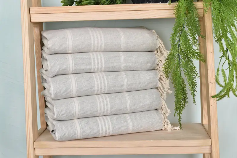 Handmade Light Gray Striped Cotton Towel, 40x67 Inches