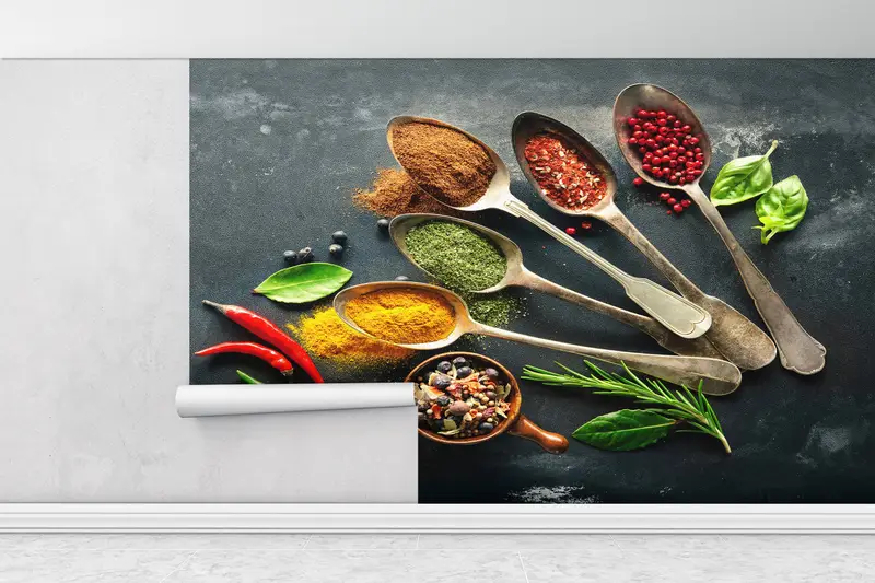 Food Wall Mural, Bright Wall Paper, Abstract Wallpaper, Custom Wall Paper, Paper Wall Art, Modern Wall Mural, Spices, Spices Wall Print, - 1