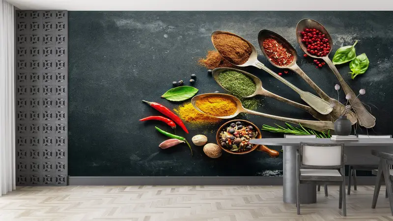 Food Wall Mural, Bright Wall Paper, Abstract Wallpaper, Custom Wall Paper, Paper Wall Art, Modern Wall Mural, Spices, Spices Wall Print, - 3