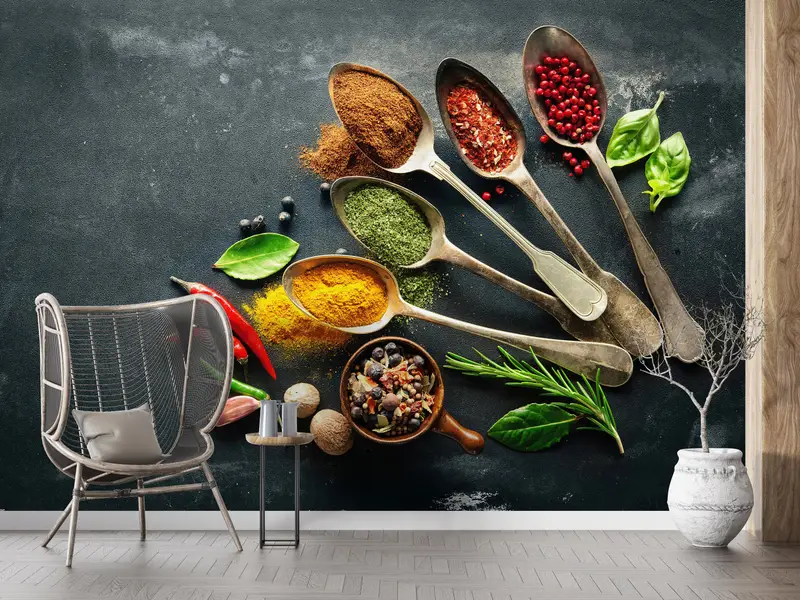 Food Wall Mural, Bright Wall Paper, Abstract Wallpaper, Custom Wall Paper, Paper Wall Art, Modern Wall Mural, Spices, Spices Wall Print, - 4