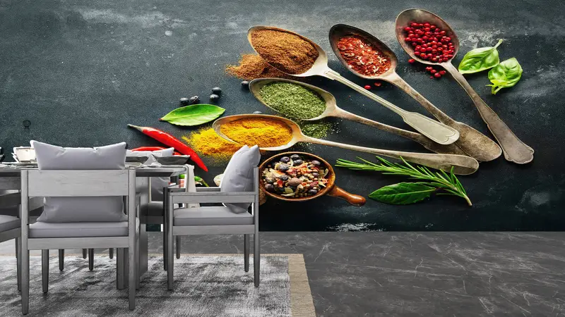 Food Wall Mural, Bright Wall Paper, Abstract Wallpaper, Custom Wall Paper, Paper Wall Art, Modern Wall Mural, Spices, Spices Wall Print, - 5