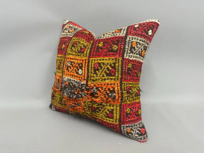 Pillow Sham, Ethnical Kilim Rug Pillow, Kilim Cushion Sham, Crochet Pattern Pillow Sham, 18x18 Green Pillow Sham, Vintage Kilim Throw Pillow - 3