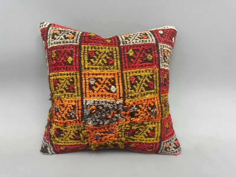 Pillow Sham, Ethnical Kilim Rug Pillow, Kilim Cushion Sham, Crochet Pattern Pillow Sham, 18x18 Green Pillow Sham, Vintage Kilim Throw Pillow - 4
