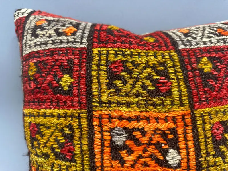 Pillow Sham, Ethnical Kilim Rug Pillow, Kilim Cushion Sham, Crochet Pattern Pillow Sham, 18x18 Green Pillow Sham, Vintage Kilim Throw Pillow - 5