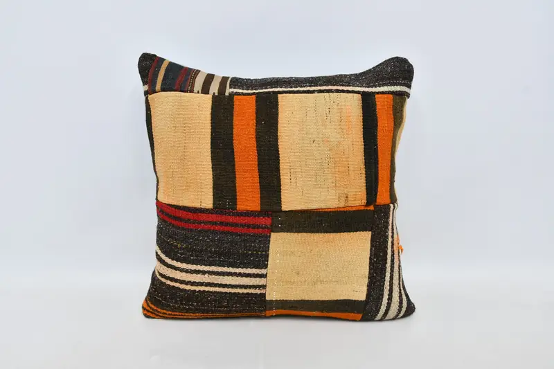 Bright Pillow Sham, 24x24 Beige Pillow, Boho Pillow Sham Cover, Turkish Kilim Pillow, Bench Pillow Sham, Cushion Case, Home Decor Pillow - 1