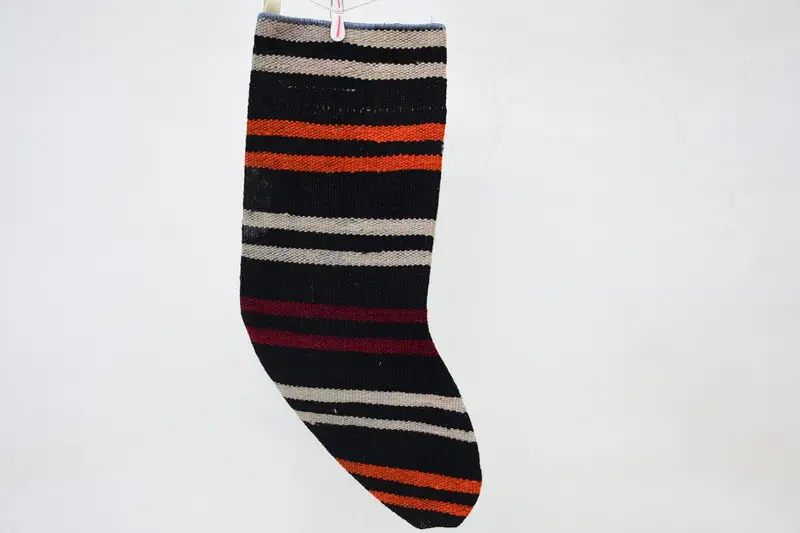 Calcetín navideño festivo de 14 pulgadas, decoración navideña en color naranja y rojo
