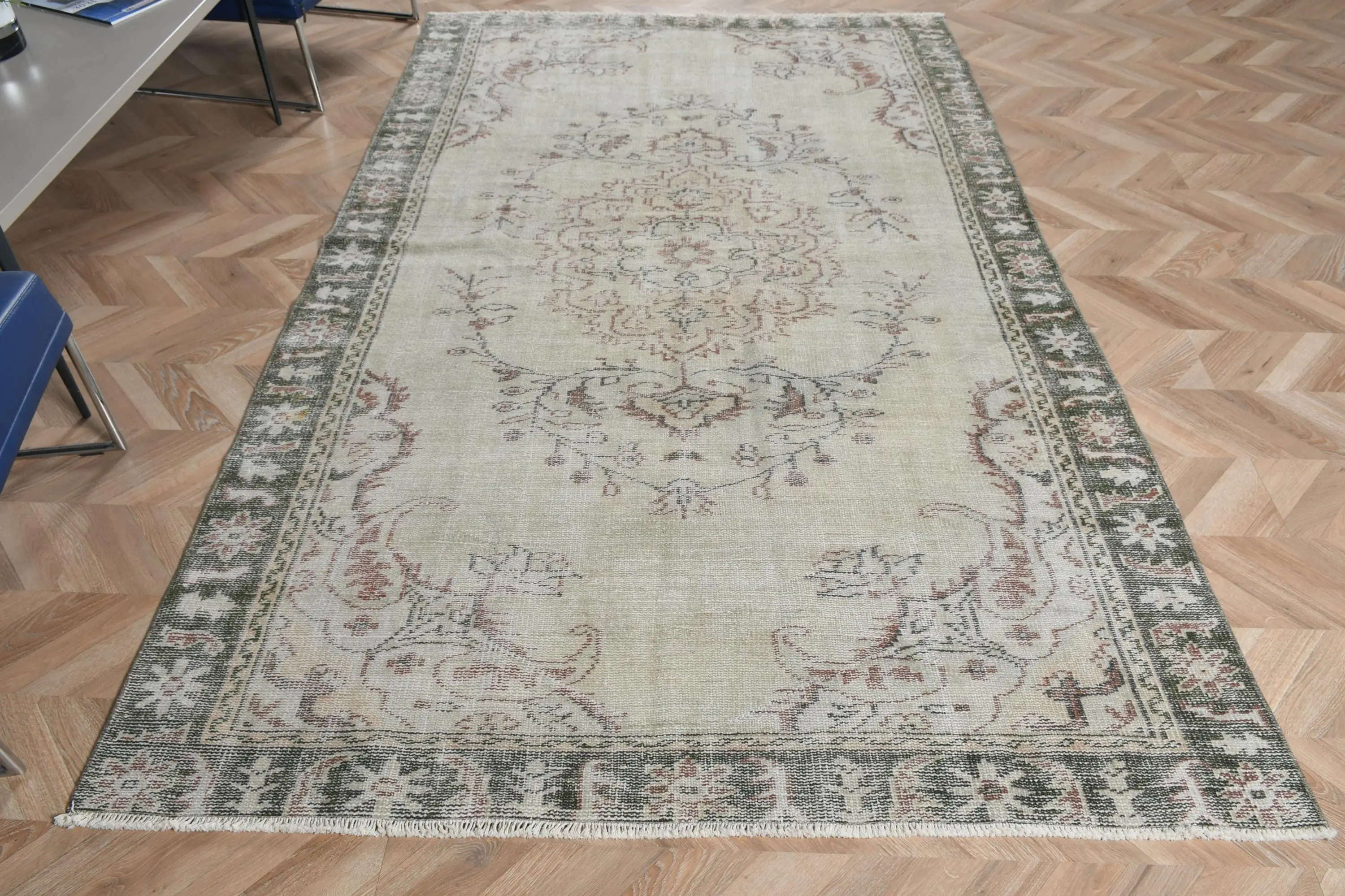 Türk Vintage Halı 5.5x9 ft (167x275 cm), Gri Yün Halı - 1