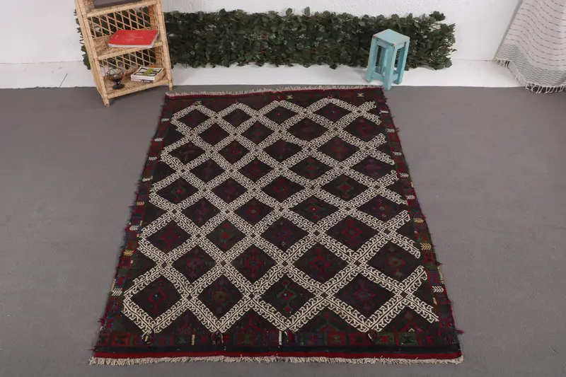 5.1x6.9 ft Vintage Rug, Oversize Turkish Rug, Blue Solid Rug - 1