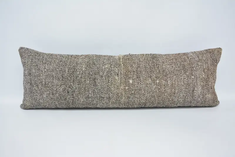 Braun-weiß kariertes Kissen, Kissenbezug aus Hanf und Wolle