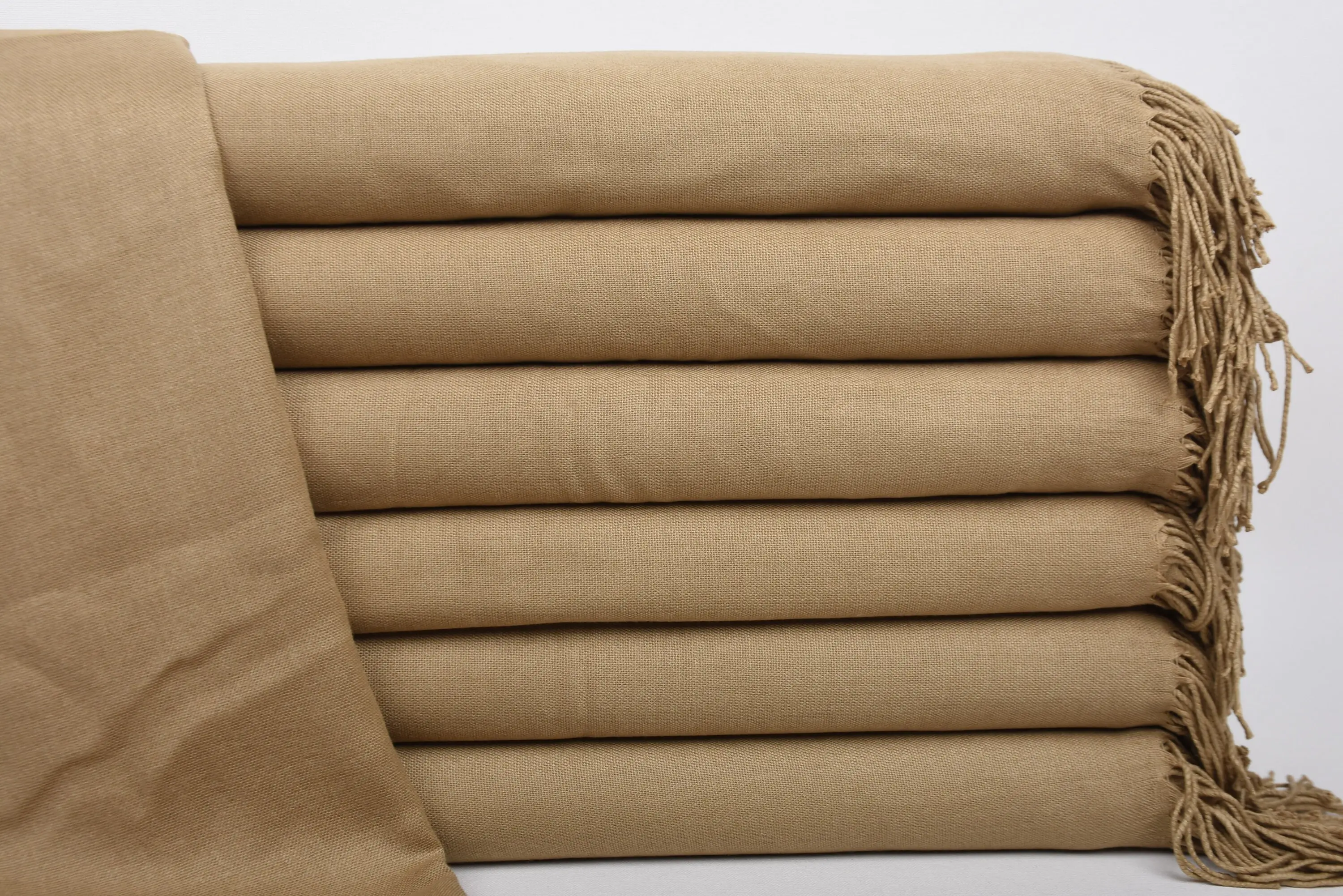 Turkish Beach Towel Beige Pashmina Solid Towel, 28x67 Inches - 1