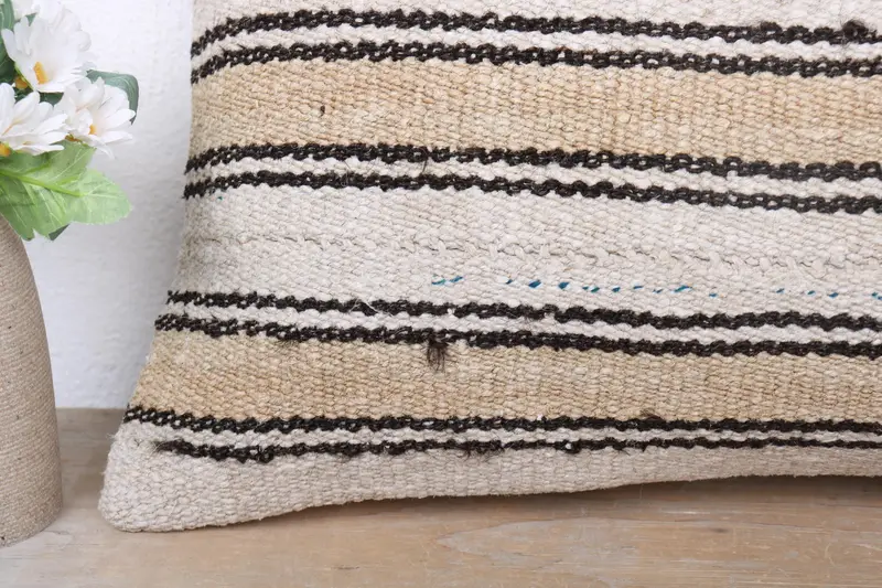 Neutral Cushion Case, 12x24 Beige Cushion Case, Pillow Case, Kilim Pillow Cover, Muted Pillow Cover, Pillow for Couch, Ethnical Kilim Rug Pillow - 3
