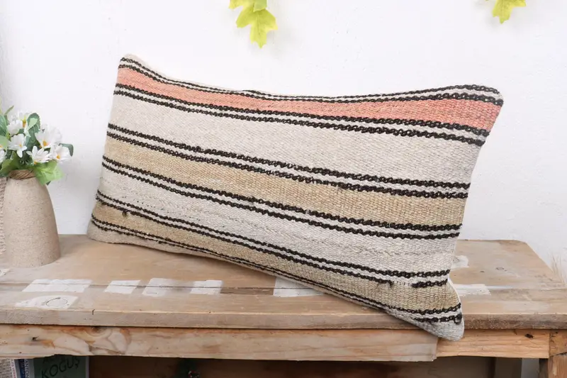 Neutral Cushion Case, 12x24 Beige Cushion Case, Pillow Case, Kilim Pillow Cover, Muted Pillow Cover, Pillow for Couch, Ethnical Kilim Rug Pillow - 4