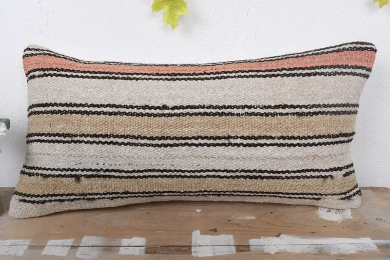 Neutral Cushion Case, 12x24 Beige Cushion Case, Pillow Case, Kilim Pillow Cover, Muted Pillow Cover, Pillow for Couch, Ethnical Kilim Rug Pillow - 2