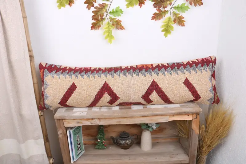 12x43 Yellow Pillow Sham, Cushion, Kilim Pillow, Boho Chic Pillow Case, Pillow for Sofa, Turkish Kilim Pillow, Neutral Throw Cushion Cover - 1