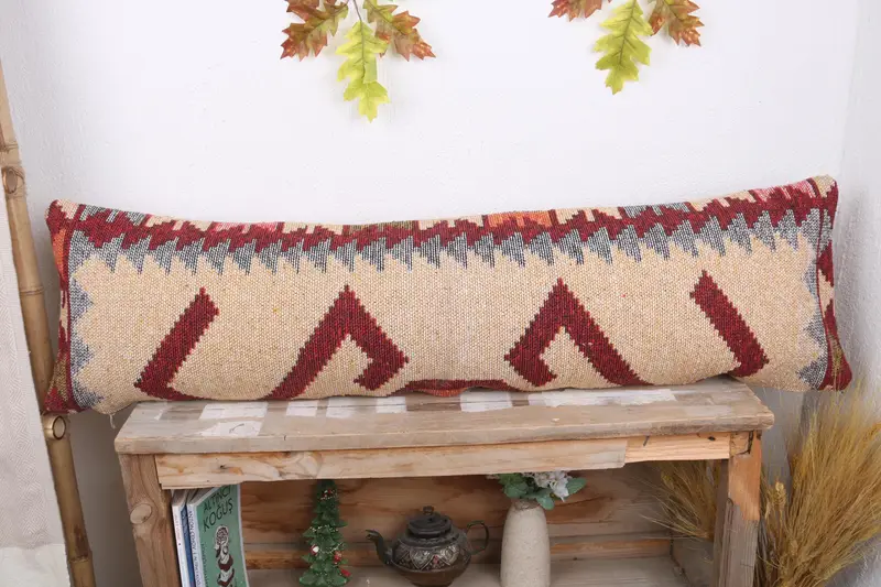 12x43 Yellow Pillow Sham, Cushion, Kilim Pillow, Boho Chic Pillow Case, Pillow for Sofa, Turkish Kilim Pillow, Neutral Throw Cushion Cover - 2