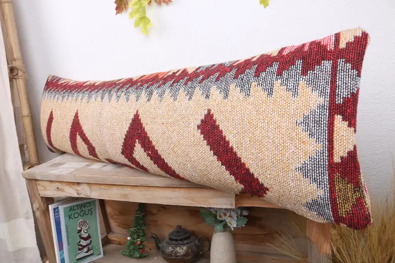 12x43 Yellow Pillow Sham, Cushion, Kilim Pillow, Boho Chic Pillow Case, Pillow for Sofa, Turkish Kilim Pillow, Neutral Throw Cushion Cover - 4