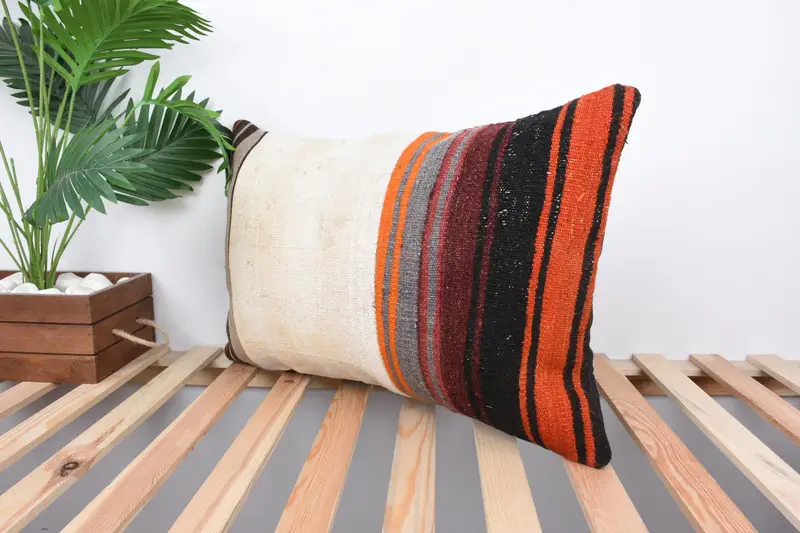 Cushion, Southwestern Cushion, Ethnic Pillow Cover Cushion Cover, 16x24 White Cushion, Kilim Pillow Cover, Throw Kilim Pillow, Vintage Kilim Pillow - 5