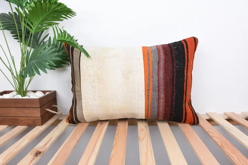 Cushion, Southwestern Cushion, Ethnic Pillow Cover Cushion Cover, 16x24 White Cushion, Kilim Pillow Cover, Throw Kilim Pillow, Vintage Kilim Pillow - 1