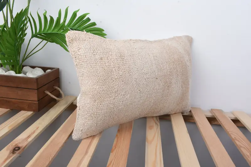 Vintage Kilim Pillow Pillow, Boho Pillow, 12x20 Beige Cushion Cover, Interior Designer Pillow, Pillow Sham, Turkish Kilim Pillow - 4