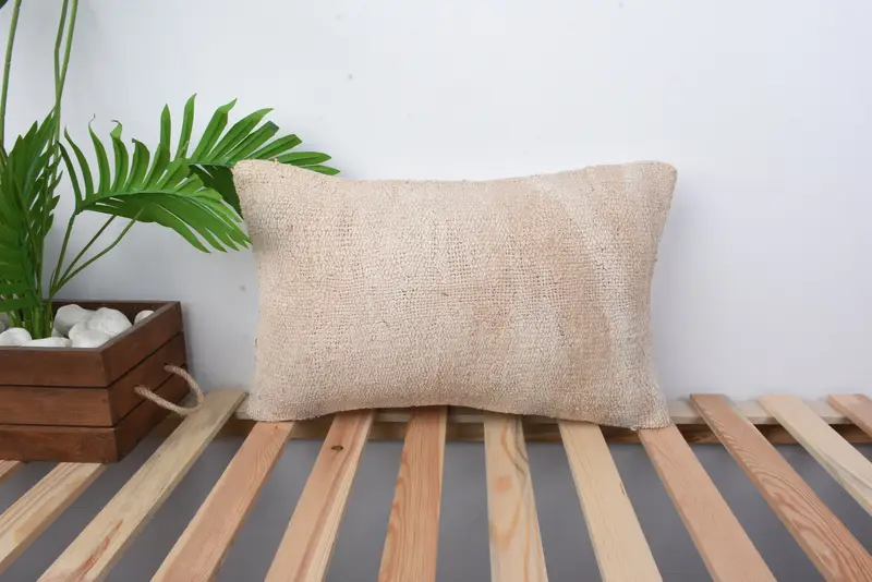 Vintage Kilim Pillow Pillow, Boho Pillow, 12x20 Beige Cushion Cover, Interior Designer Pillow, Pillow Sham, Turkish Kilim Pillow - 1
