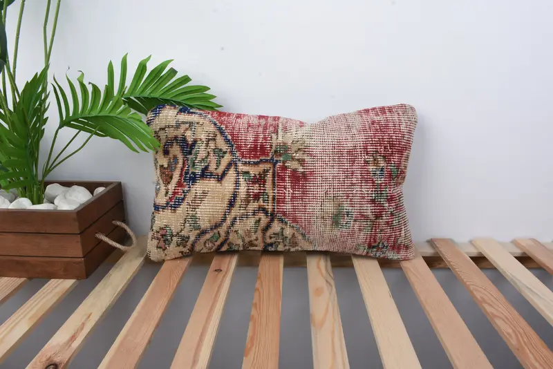 Sofa Pillow Sham, Home Decor Pillow, 12x20 Red Pillow, Boho Pillow, Vintage Pillow, Outdoor Throw Pillow Case, Pillow Sham - 1