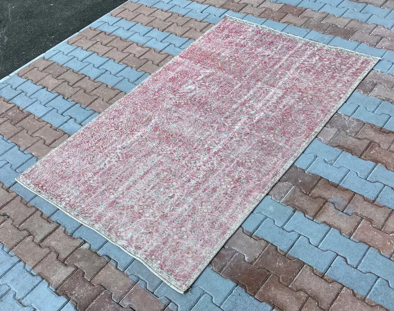 ピンク、ブルーの花柄ラグ、4.5x7.6フィートのシックな室内装飾