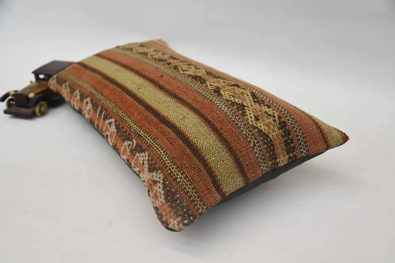Knitted Cushion Cover, Cushion Cover, Vintage Kilim Pillow, Colorful Cushion Cover, Turkish Pillow, Pillow for Couch, 12x24 Orange Pillow Sham - 6
