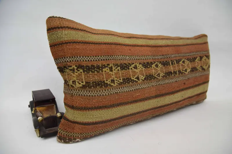 Knitted Cushion Cover, Cushion Cover, Vintage Kilim Pillow, Colorful Cushion Cover, Turkish Pillow, Pillow for Couch, 12x24 Orange Pillow Sham - 2