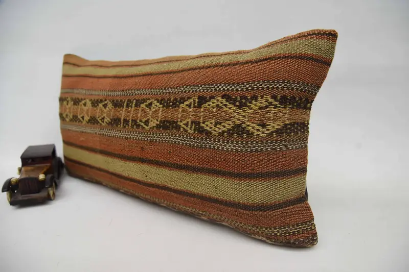 Knitted Cushion Cover, Cushion Cover, Vintage Kilim Pillow, Colorful Cushion Cover, Turkish Pillow, Pillow for Couch, 12x24 Orange Pillow Sham - 3