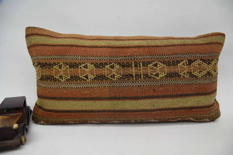 Knitted Cushion Cover, Cushion Cover, Vintage Kilim Pillow, Colorful Cushion Cover, Turkish Pillow, Pillow for Couch, 12x24 Orange Pillow Sham - 4